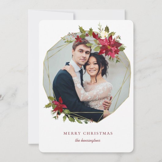 エレガントクリスマス幾何学的リースホリデーフォト シーズンカード (正面)