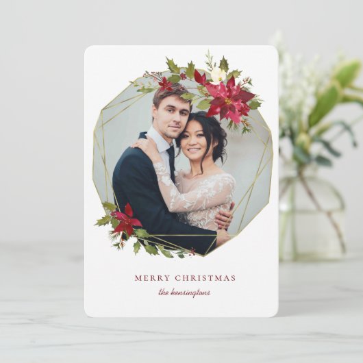 エレガントクリスマス幾何学的リースホリデーフォト シーズンカード (スタンド正面)