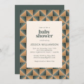 エレガントクリスマス幾何学緑の赤ちゃんシャワー 招待状 (正面/裏面)