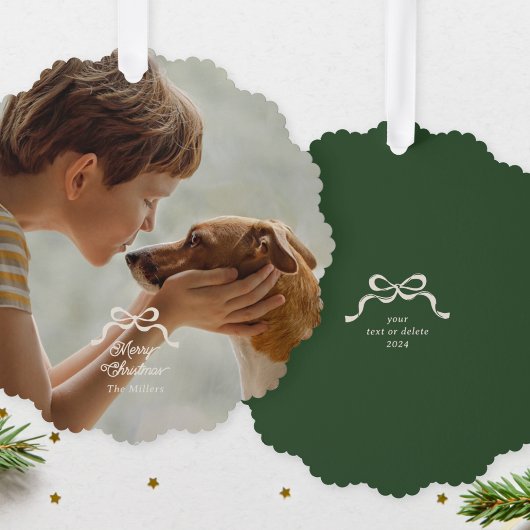 エレガントクリスマス弓フォトオーナメント オーナメントカード