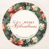 エレガントクリスマス応援パーソナライズされた ラウンドペーパーコースター (正面)