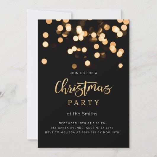 エレガントクリスマス招待状ブラックと金ゴールド 招待状 (正面)