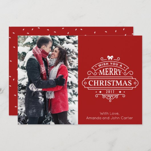 エレガントクリスマス挨拶の縦型フォトカード シーズンカード (正面/裏面)