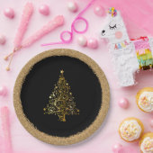 エレガントクリスマス新年ブラック金ゴールドグリッター ペーパープレート (パーティー)