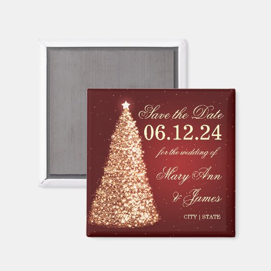 エレガントクリスマス日付金ゴールド マグネット (正面/裏面)