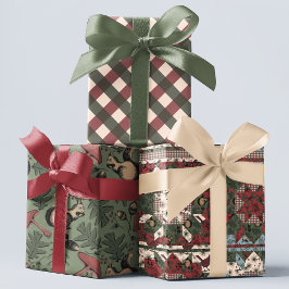 エレガントクリスマス森林動物パッチワーク ラッピングペーパーシート