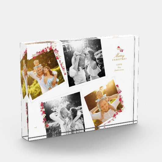 エレガントクリスマス植物コラージュの写真フレーム フォトブロック (左)