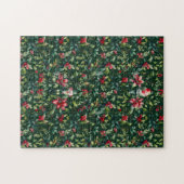 エレガントクリスマス植物冬季ロビンホリデー ジグソーパズル (横)