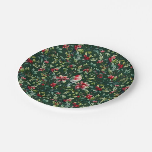 エレガントクリスマス植物冬季ロビンホリデー ペーパープレート (アングル)