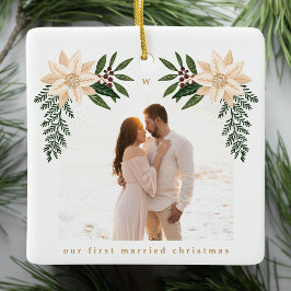 エレガントクリスマス植物性クリスメリーマス写真 セラミックオーナメント