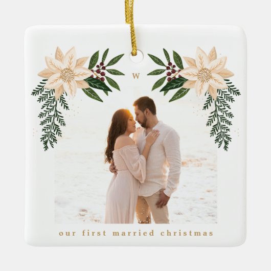 エレガントクリスマス植物性クリスメリーマス写真 セラミックオーナメント (正面)