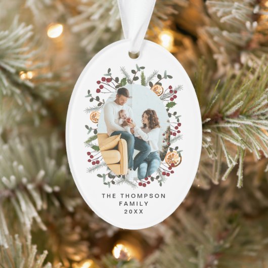 エレガントクリスマス植物赤いホリー写真 オーナメント (ツリー)