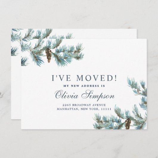 エレガントクリスマス水の色のピンコーン移動 案内状 (正面/裏面)