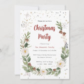 エレガントクリスマス水彩フローラホリデーパーティー 招待状 (正面)