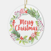 エレガントクリスマス水彩リース写真 セラミックオーナメント (左)