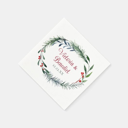 エレガントクリスマス水彩松結婚針 スタンダードカクテルナプキン (角)