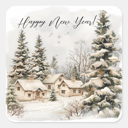 エレガントクリスマス水彩植物学 スクエアシール (正面)