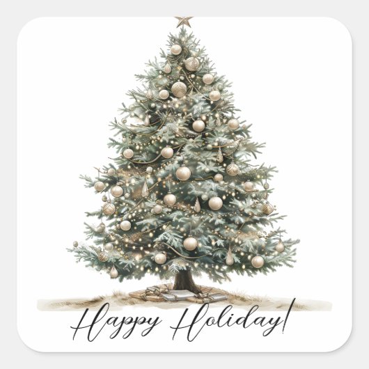 エレガントクリスマス水彩植物学 スクエアシール (正面)