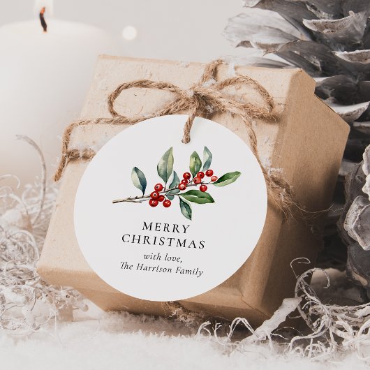 エレガントクリスマス水彩植物性ギフトラベル フェイバータグ
