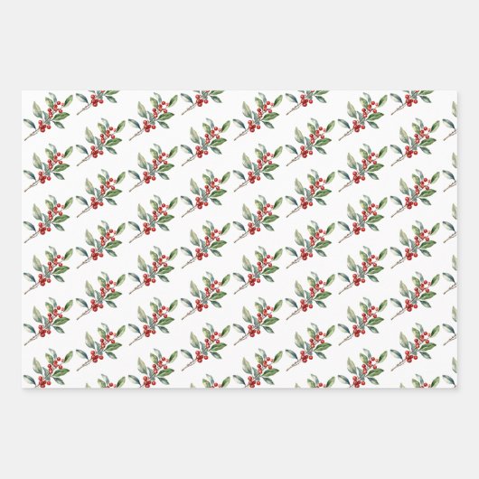 エレガントクリスマス水彩植物赤グリーン ラッピングペーパーシート (正面)