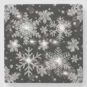 エレガントクリスマス白黒銀 ストーンコースター (正面)