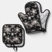 エレガントクリスマス白黒銀 鍋つかみ&鍋敷きセット (正面/裏面)