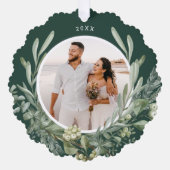 エレガントクリスマス緑の植物写真ホリデー オーナメントカード (正面)