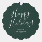 エレガントクリスマス緑の植物写真ホリデー オーナメントカード (裏面)