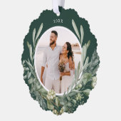 エレガントクリスマス緑の植物写真ホリデー オーナメントカード (左)