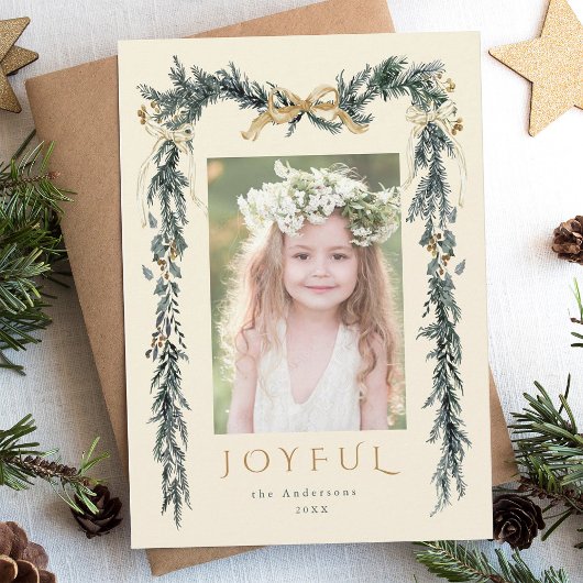 エレガントクリスマス縁ど写真アイボリーホリデーカード シーズンカード