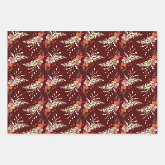 エレガントクリスマス花模様休日 ラッピングペーパーシート (正面2)