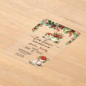 エレガントクリスマス茶パーティーフローラブライダルシャワー アクリル招待状 (レイダウン)