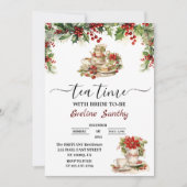 エレガントクリスマス茶パーティーフローラブライダルシャワー 招待状 (正面)