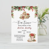 エレガントクリスマス茶パーティーフローラブライダルシャワー 招待状 (スタンド正面)