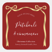 エレガントクリスマス製品ラベルレッド&金ゴールドリボン スクエアシール (正面)