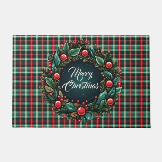 エレガントクリスマス赤と緑の格子縞 ドアマット (正面)