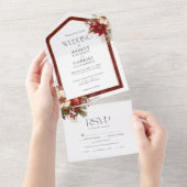 エレガントクリスマス赤ダマスクフローラ オールインワン招待状 (貼ってはがせる)