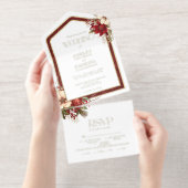 エレガントクリスマス赤ダマスクフローラ オールインワン招待状 (切り取り部)