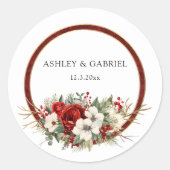 エレガントクリスマス赤ダマスクフローラ ラウンドシール (正面)