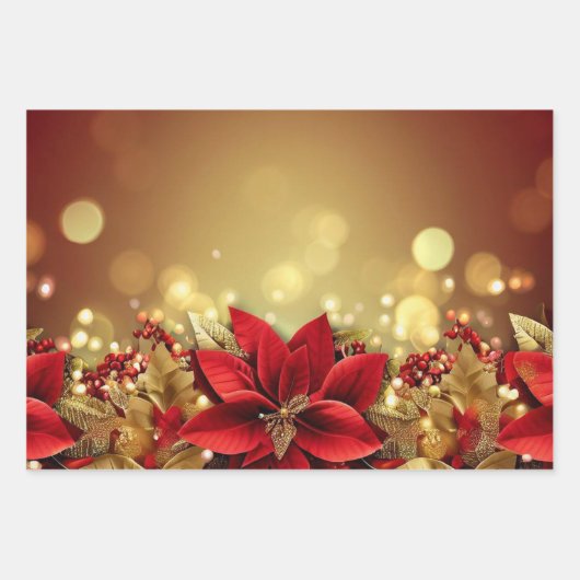 エレガントクリスマス赤金ゴールド高級オリジナル ラッピングペーパーシート (正面)