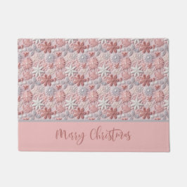 エレガントクリスマス赤面ピンク雪 ドアマット