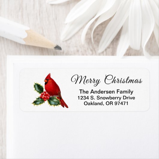 エレガントクリスマス赤(鳥)ショウジョウコウカンチョウバードホリー ラベル (インサイチュ)