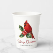 エレガントクリスマス赤（鳥）ショウジョウコウカンチョウバードホリー 紙コップ (裏面)