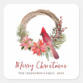 エレガントクリスマス赤(鳥)ショウジョウコウカンチョウバードモノグラム スクエアシール (正面)