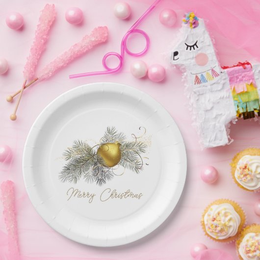 エレガントクリスマス金ゴールドオーナメント ペーパープレート (パーティー)