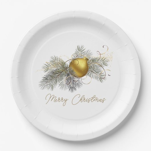 エレガントクリスマス金ゴールドオーナメント ペーパープレート (正面)
