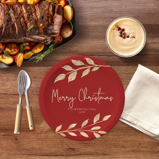 エレガントクリスマス金ゴールドオ離れンホリデーレッド ペーパープレート