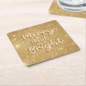 エレガントクリスマス金ゴールドグリッター スクエアペーパーコースター (アングル)
