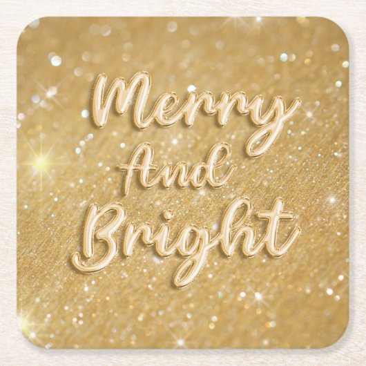 エレガントクリスマス金ゴールドグリッター スクエアペーパーコースター (正面)