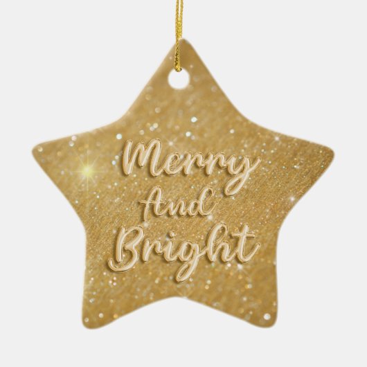 エレガントクリスマス金ゴールドグリッター セラミックオーナメント (正面)
